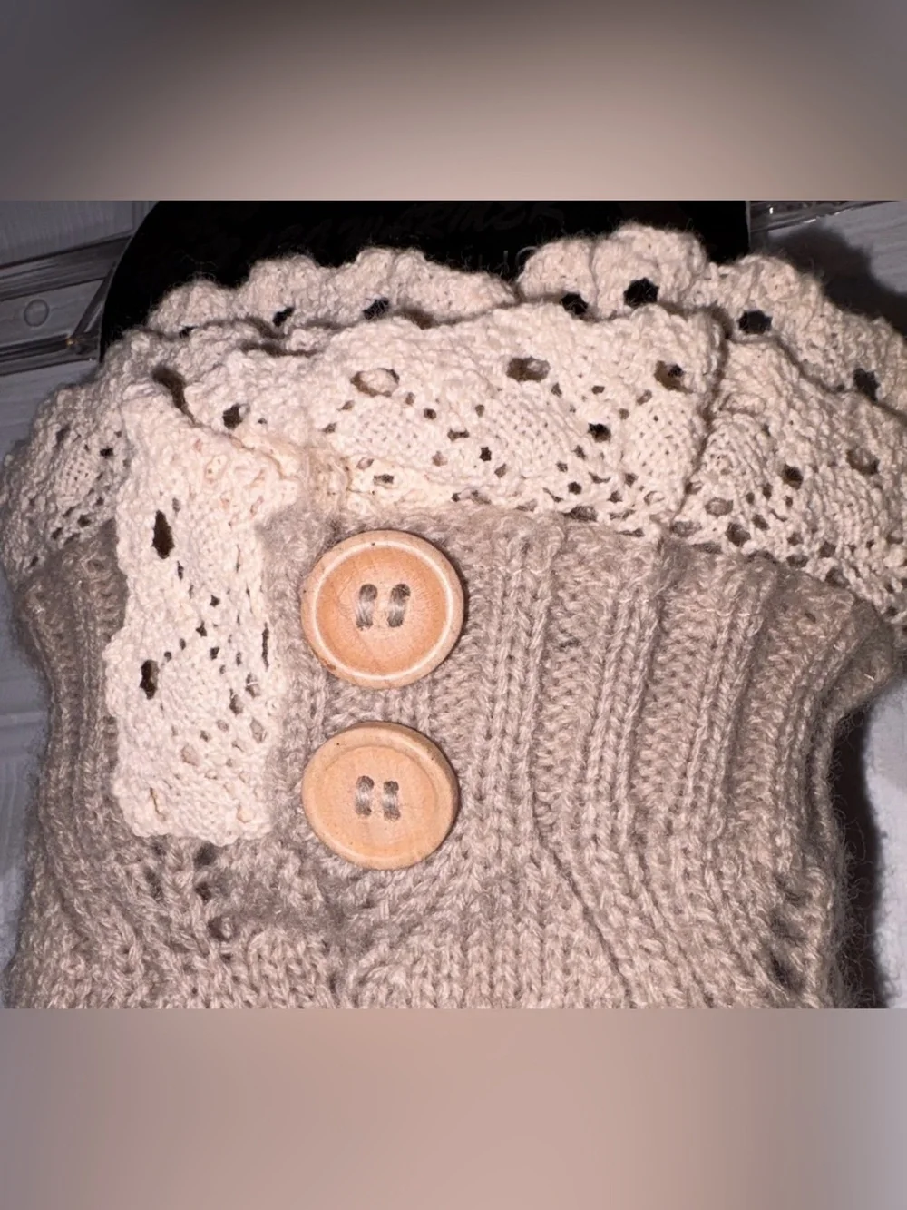 NWT Tan Leg Warmers With Lace & Button Details OSFM